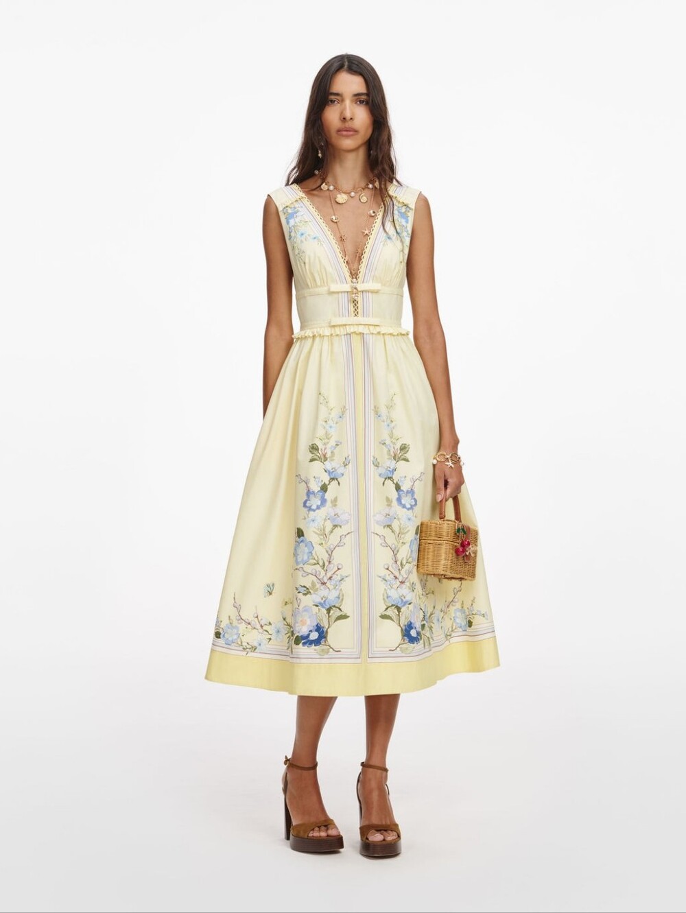 Self Portrait Yellow Floral Cotton Midi Dress - Picture 1 of 6